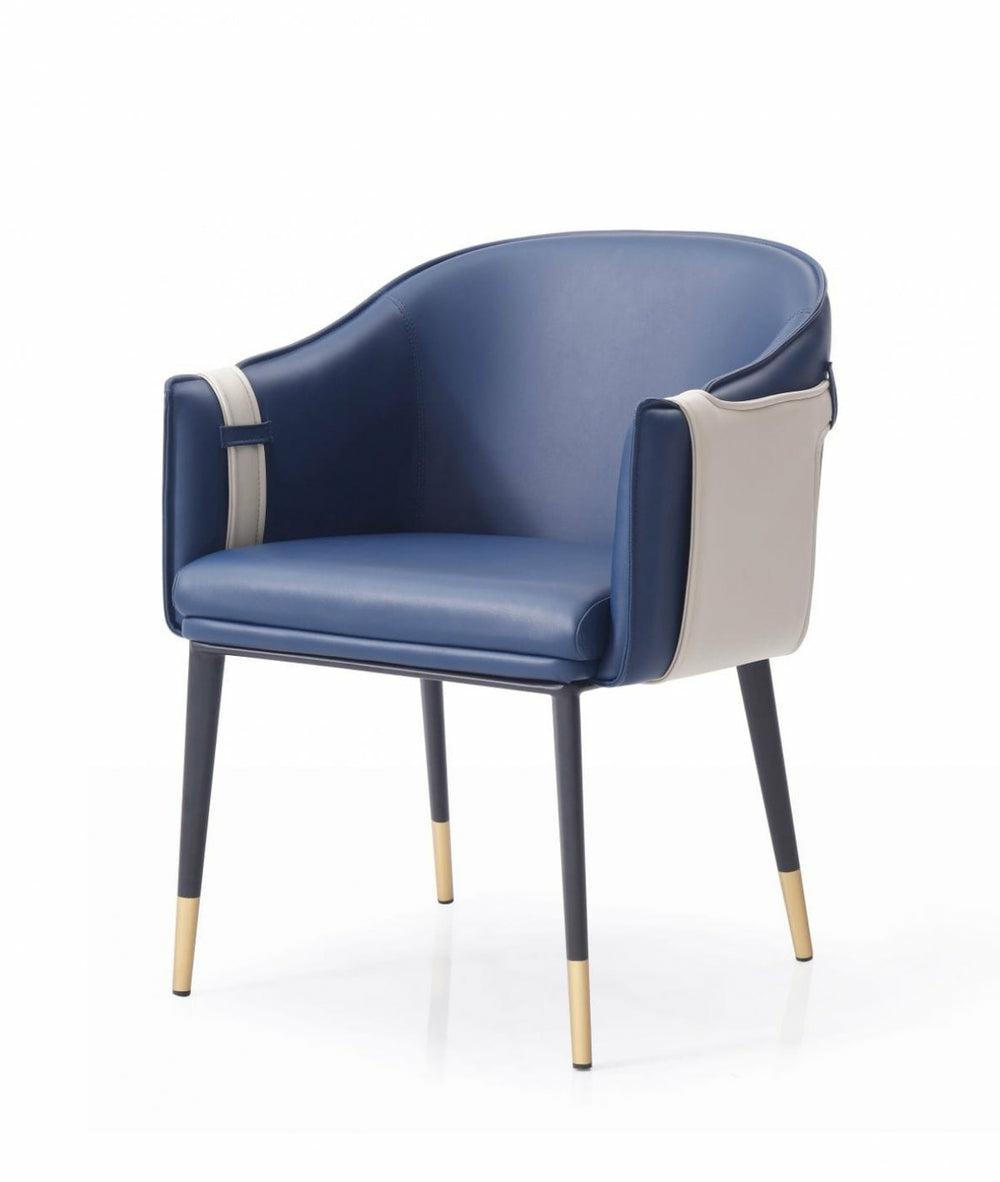 Modrest Calder – Blue & Beige Bonded Leather Dining Chair Dining Chairs