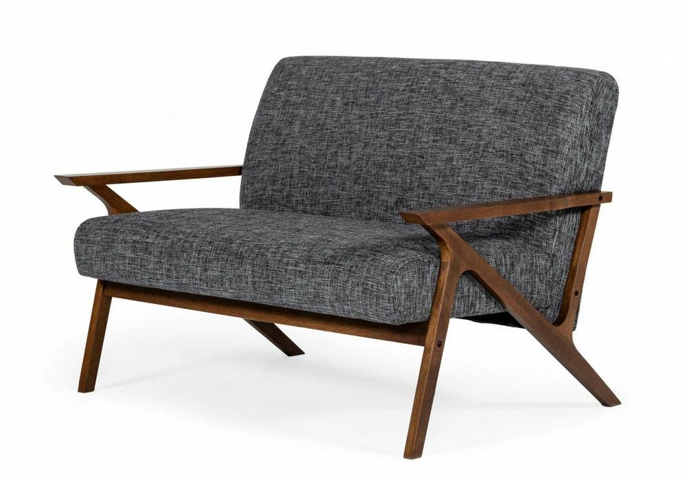 Modrest Candea – Mid-Century Walnut And Grey Loveseat Living Room