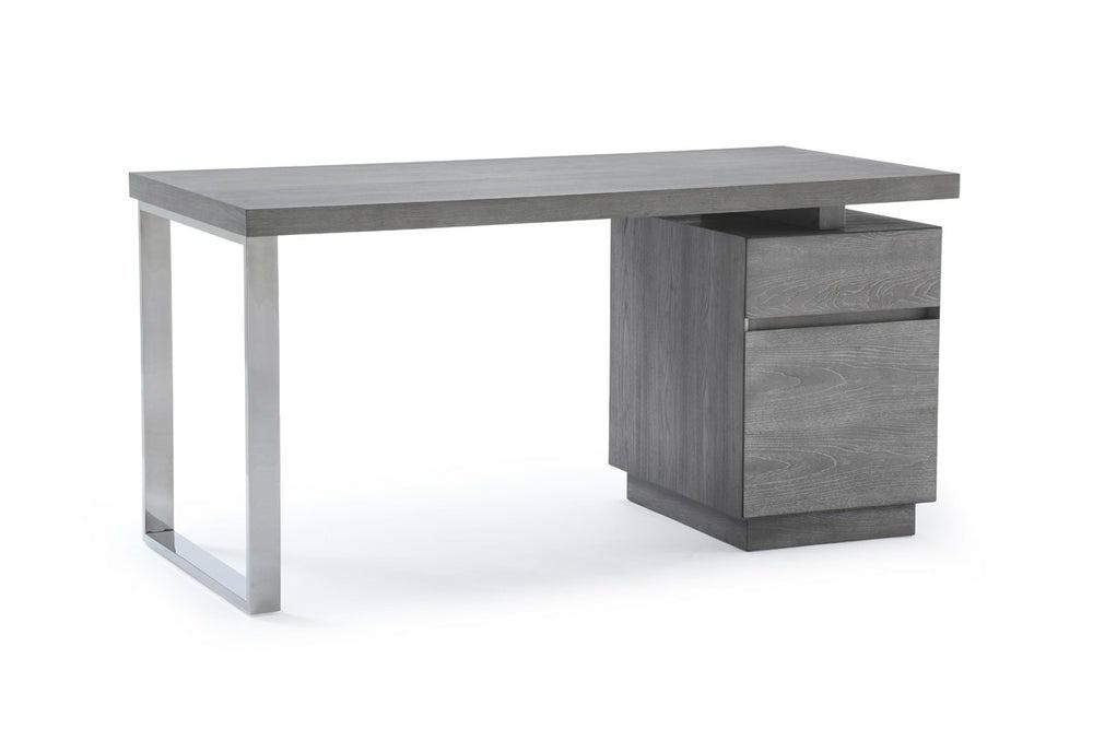 Modrest Carson Modern Grey Elm & Stainless Steel Desk Office