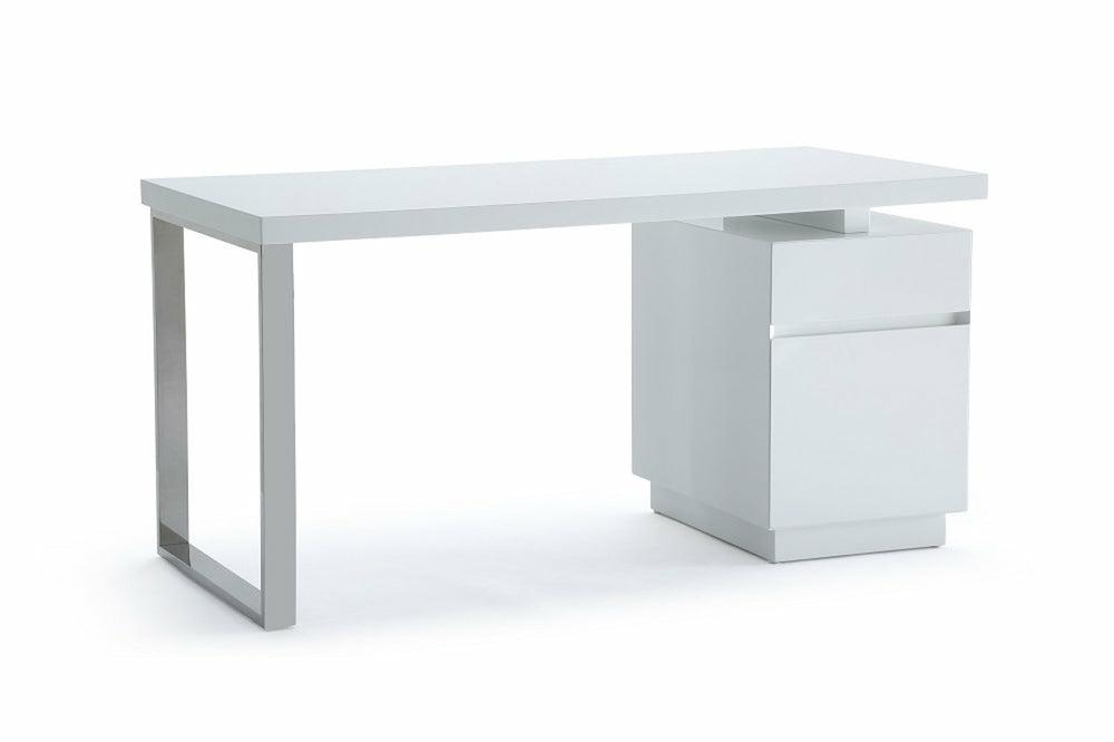 Modrest Carson Modern White & Stainless Steel Desk Office