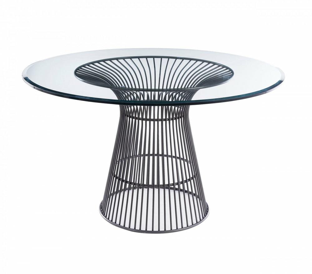 Modrest Chandler – Modern Round Glass & Black Stainless Steel Dining Table Dining Room