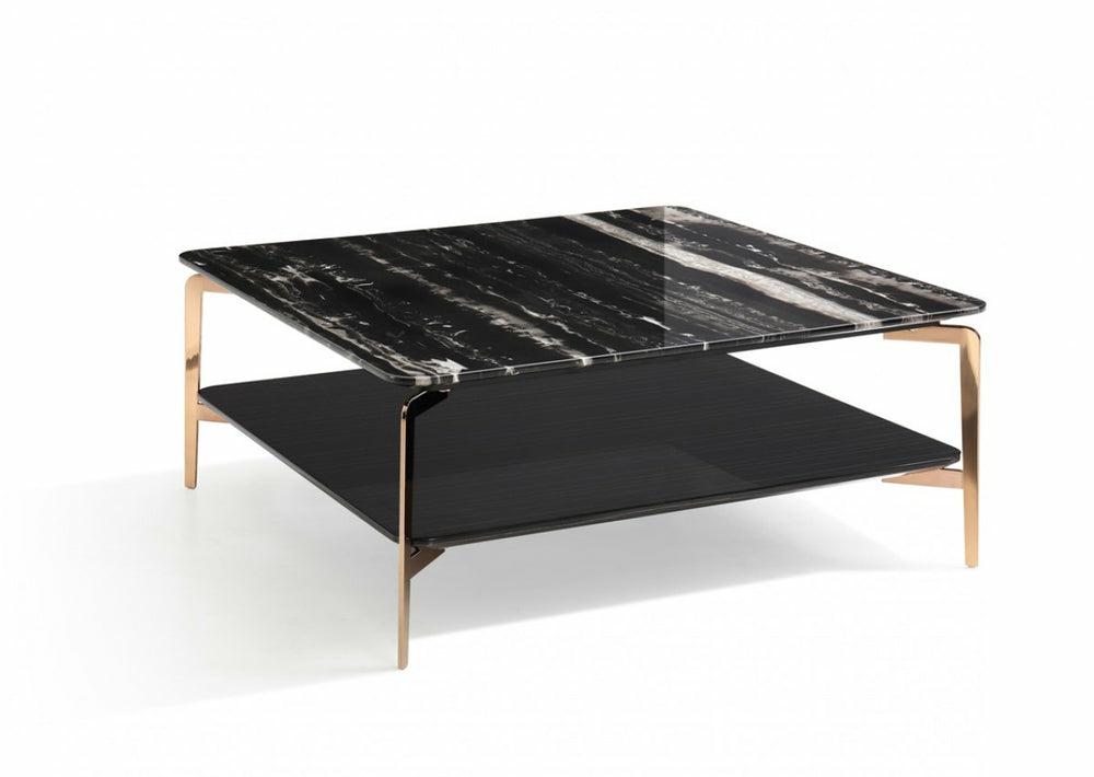 Modrest Dorian Modern Black Marble & Ebony Square Coffee Table Coffee Table