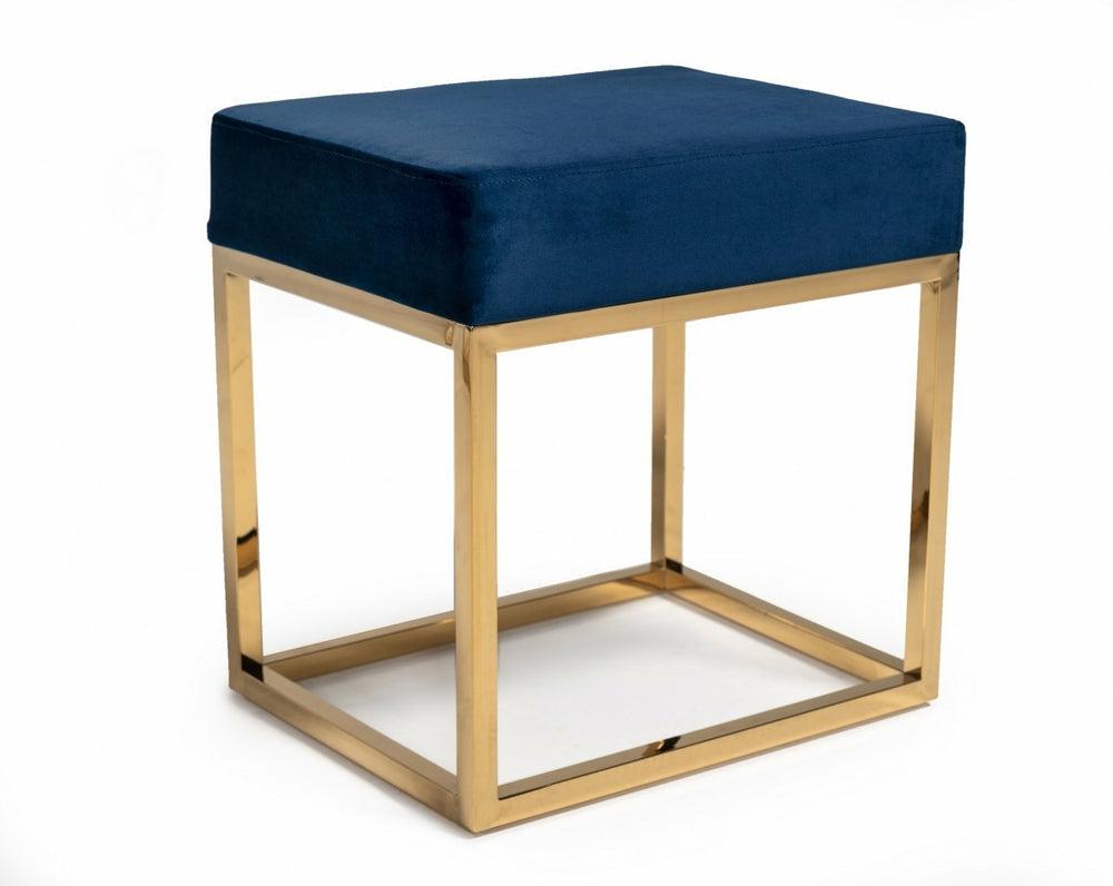 Modrest Downey Blue Velvet & Gold Stool Ottoman Home Decor Blue