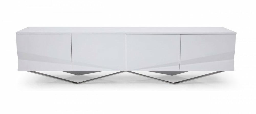 Modrest Duke – Modern White & Stainless Steel Tv Stand Living Room