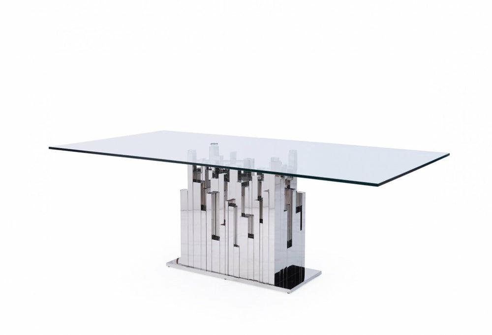 Modrest Edwin Modern Glass & Stainless Steel Dining Table Dining Room