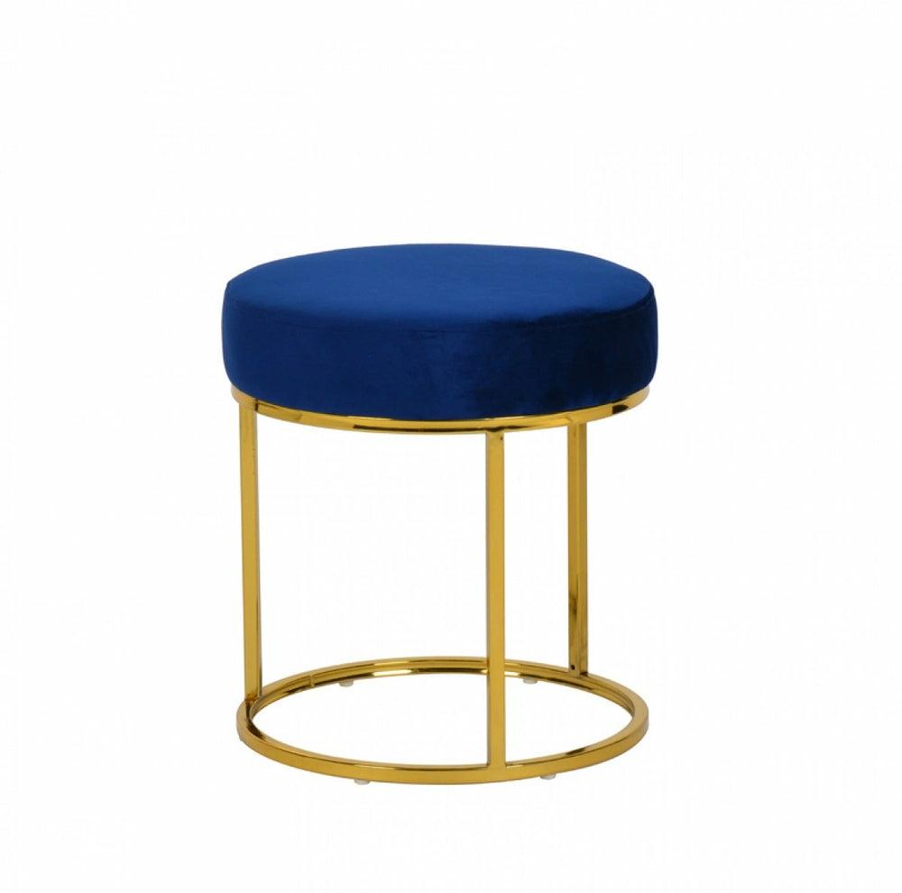 Modrest Elmont Blue Velvet & Gold Stool Ottoman Bedroom Room