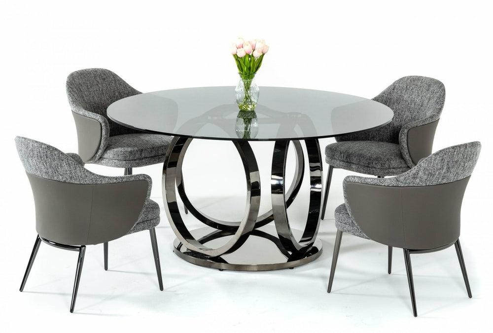 Modrest Enid – Modern Smoked Glass & Black Stainless Steel Round Dining Table Dining Room