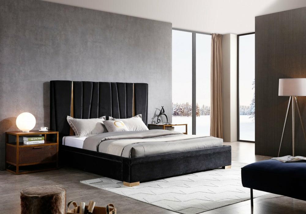 Modrest Evonda Modern Black Velvet & Brass Bed Bedroom Room