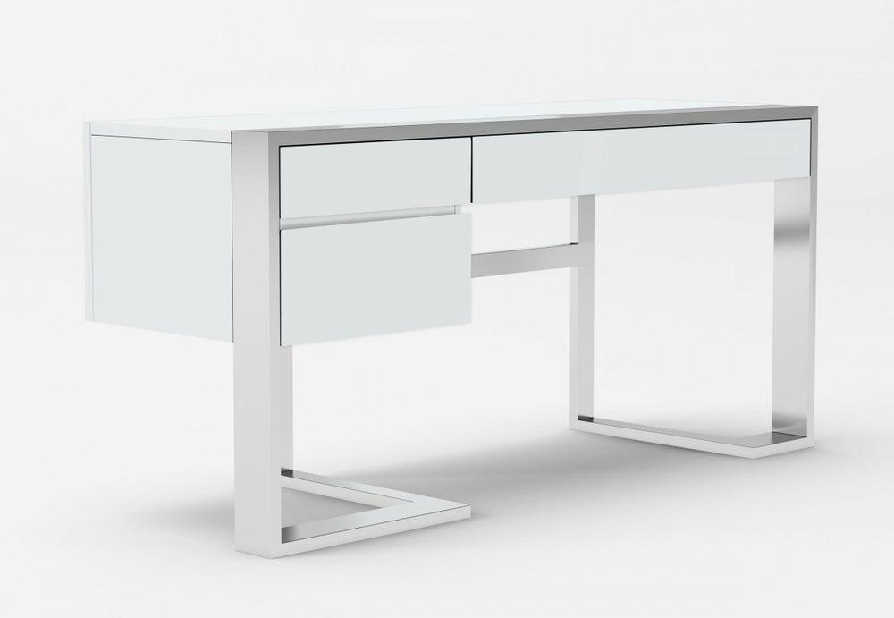 Modrest Fauna – Modern White High Gloss & Stainless Steel Desk Office