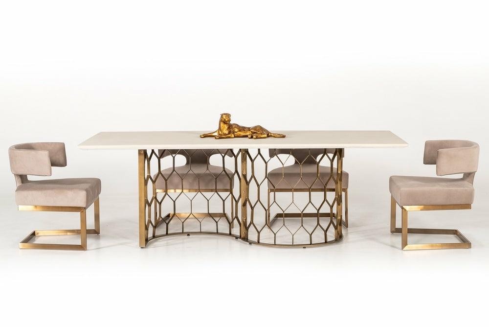 Modrest Faye Modern White Concrete & Antique Brass Dining Table Dining Room