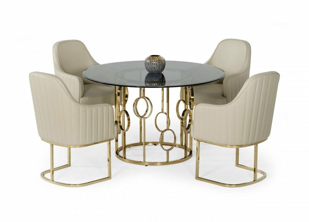 Modrest Filbert – Modern Smoked Glass & Champagne Gold Dining Table Dining Room