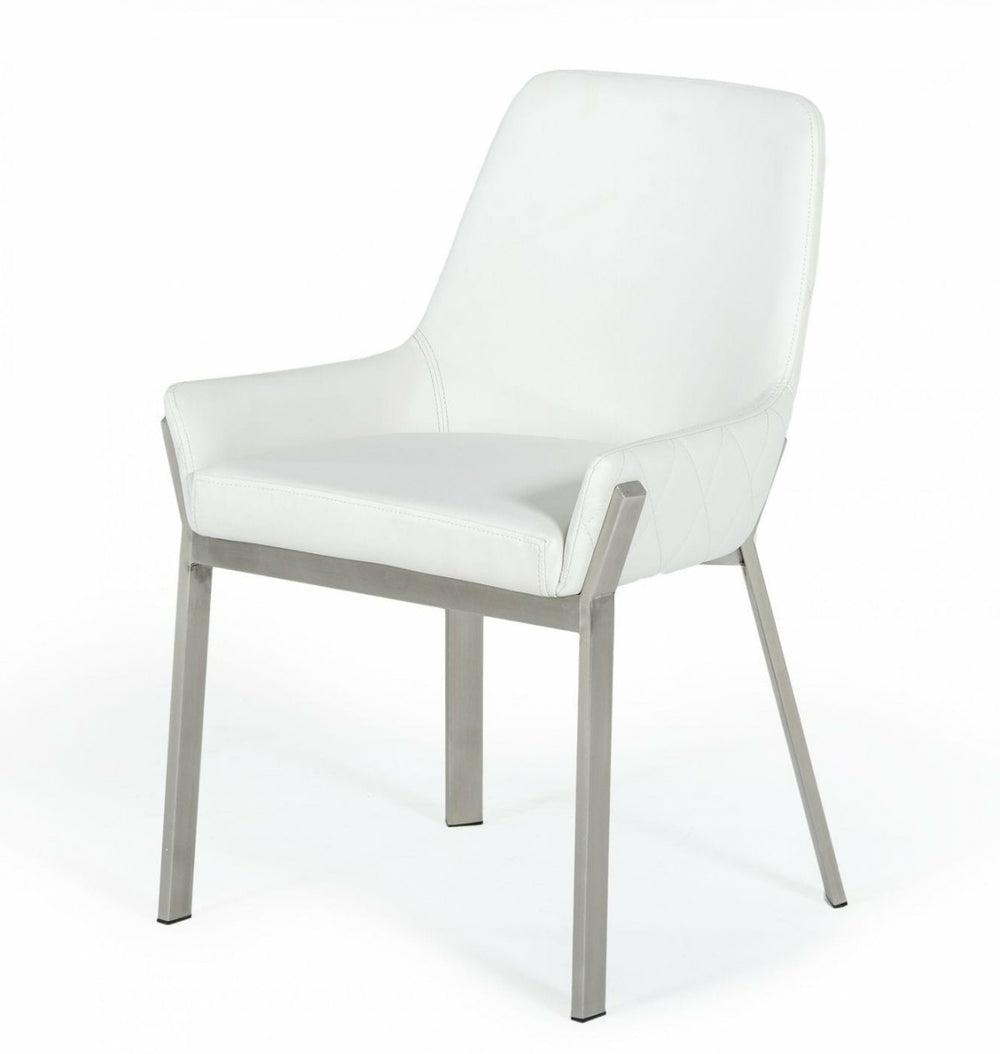 Modrest Ganon – Modern White & Brushed Stainless Steel Dining Chair Dining Chairs