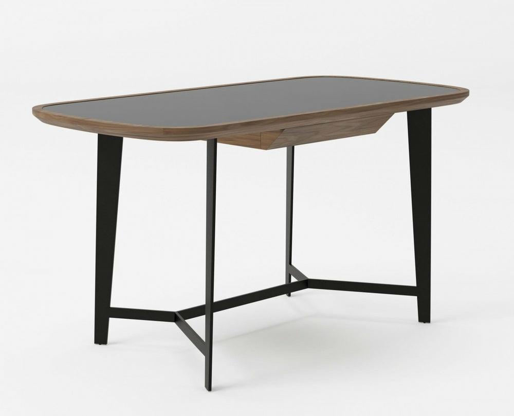 Modrest Girard – Modern Walnut & Black Glass Desk Office