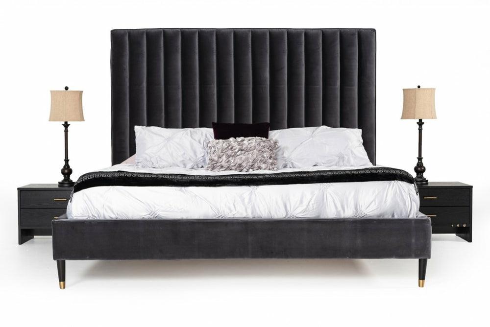 Modrest Hemlock Modern Dark Grey Velvet Bed Bedroom Room