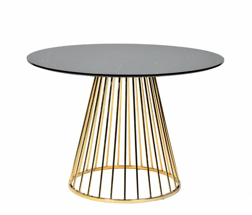 Modrest Holly Modern Black & Gold Round Dining Table Dining Room