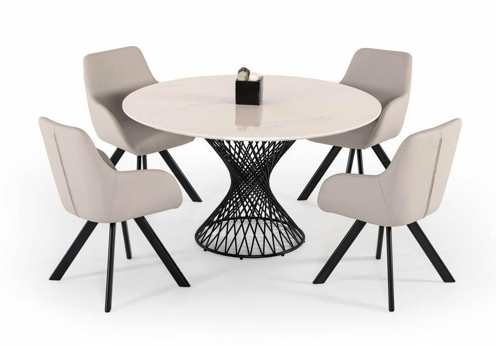 Modrest Joyce Modern Round White Cultured Marble Dining Table Dining Room