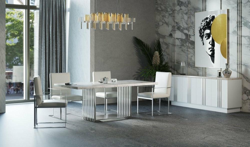 Modrest Kingsley Modern Marble & Stainless Steel Dining Table Dining Chairs