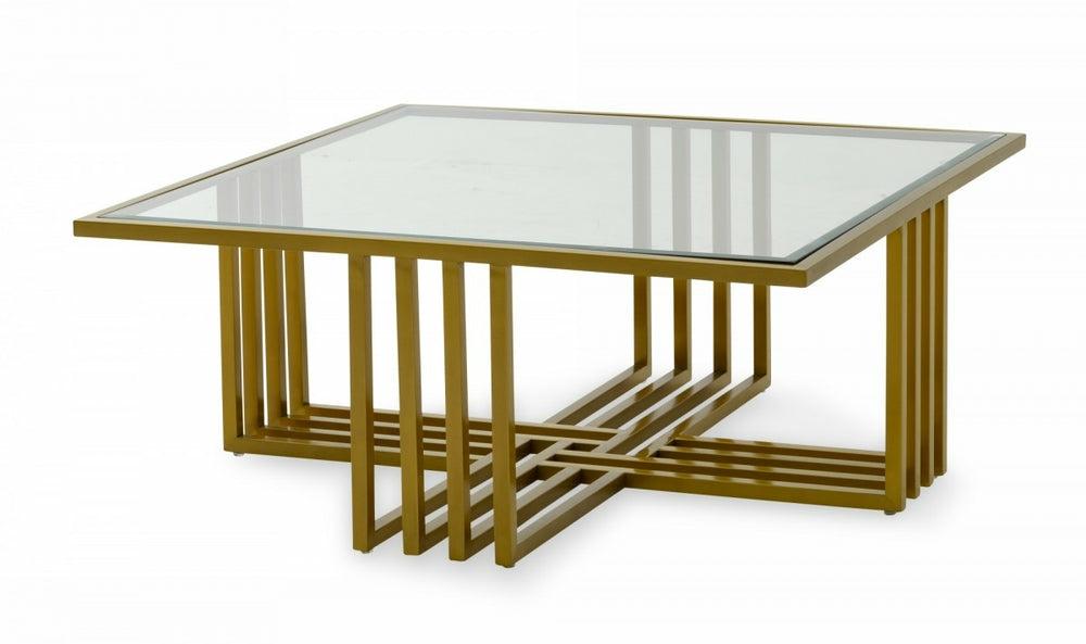 Modrest Kodiak – Glam Clear Glass And Gold Glass Coffee Table By Hollywood Glam Coffee Table