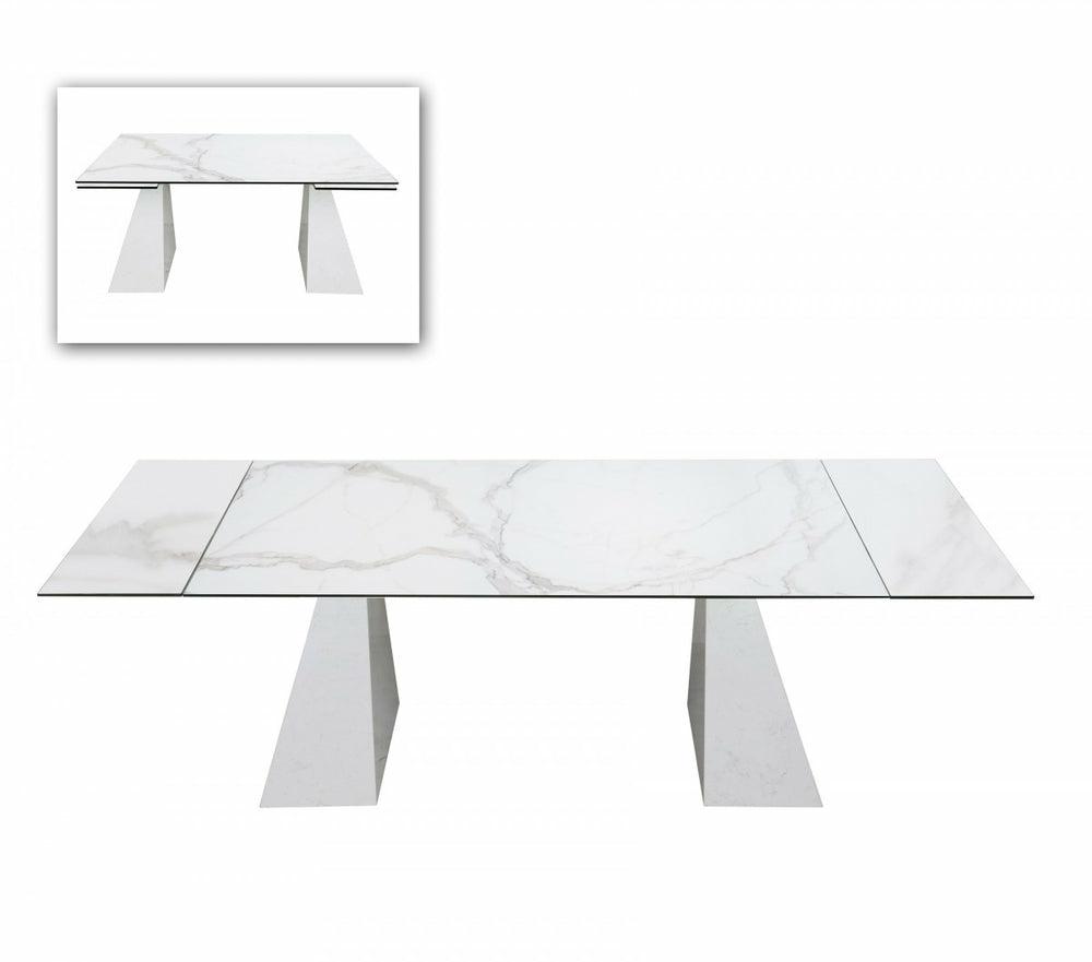 Modrest Latrobe – Modern White Ceramic Quartz 118″ Extendable Dining Table Dining Room