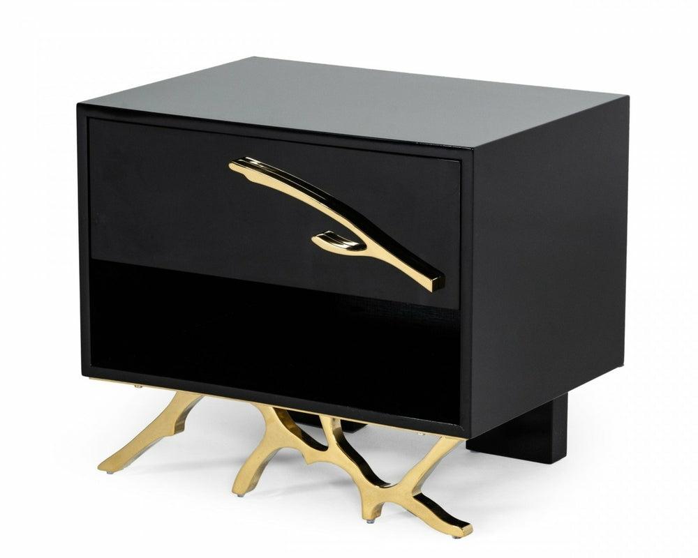 Modrest Legend Modern Black & Gold Nightstand Bedroom Room