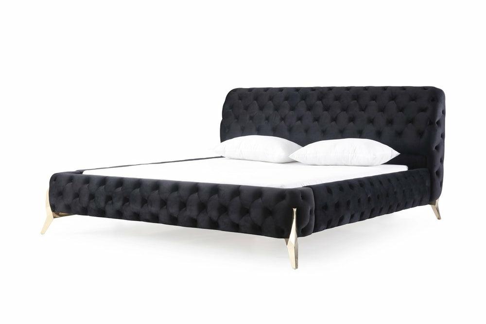 Modrest Legend Modern Black Velvet & Gold Bed Bedroom Room