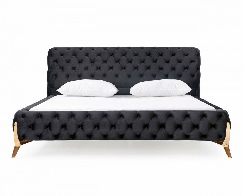 Modrest Legend – Modern Black Velvet & Rosegold Bed Bedroom Room