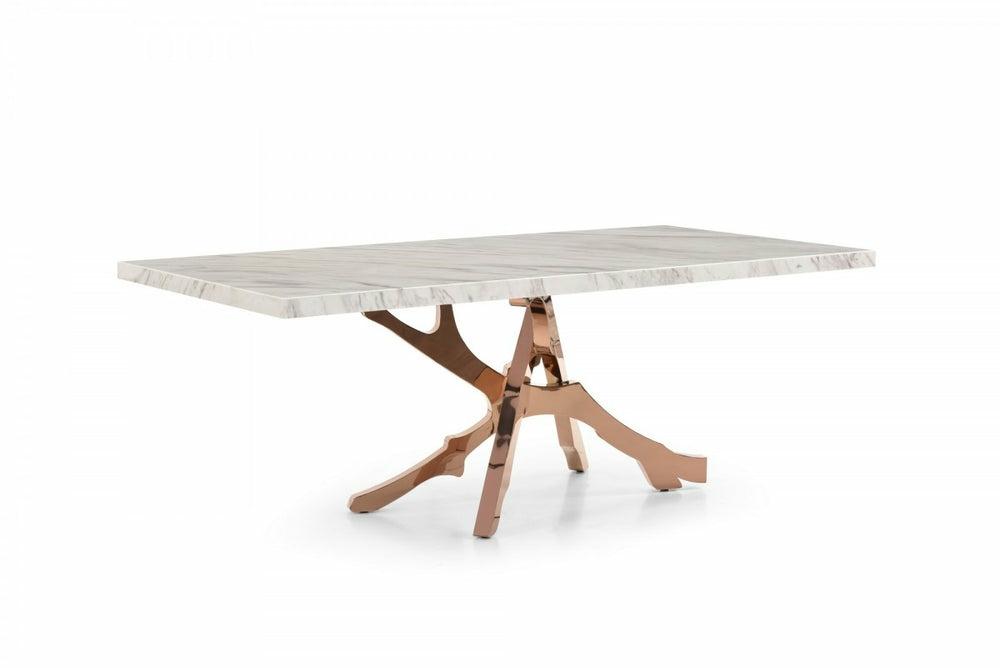 Modrest Legend – Modern White Marble & Rosegold Dining Table Dining Room