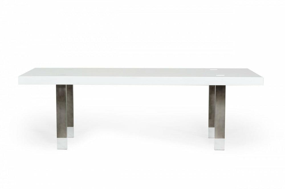 Modrest Lenny- Modern White High Gloss & Stainless Steel Gun Metal Dining Table Dining Room