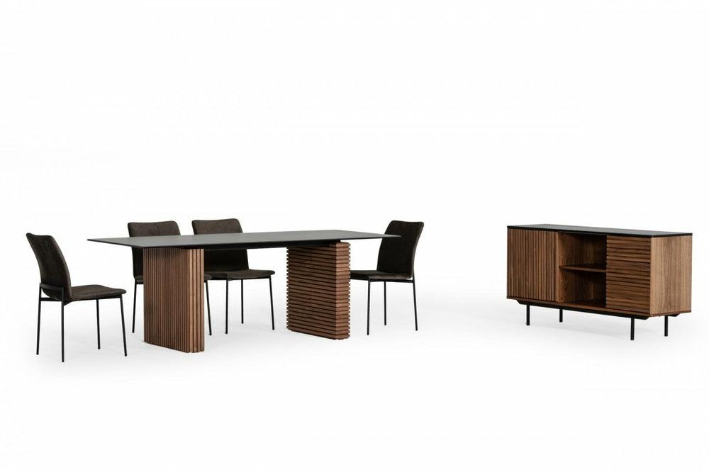 Modrest Maggie – Modern Walnut And Black Ceramic Top Dining Table Dining Room