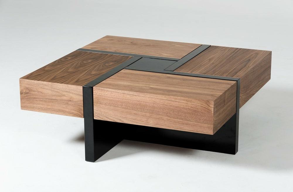 Modrest Makai Modern Walnut & Black Square Coffee Table Coffee Table Black