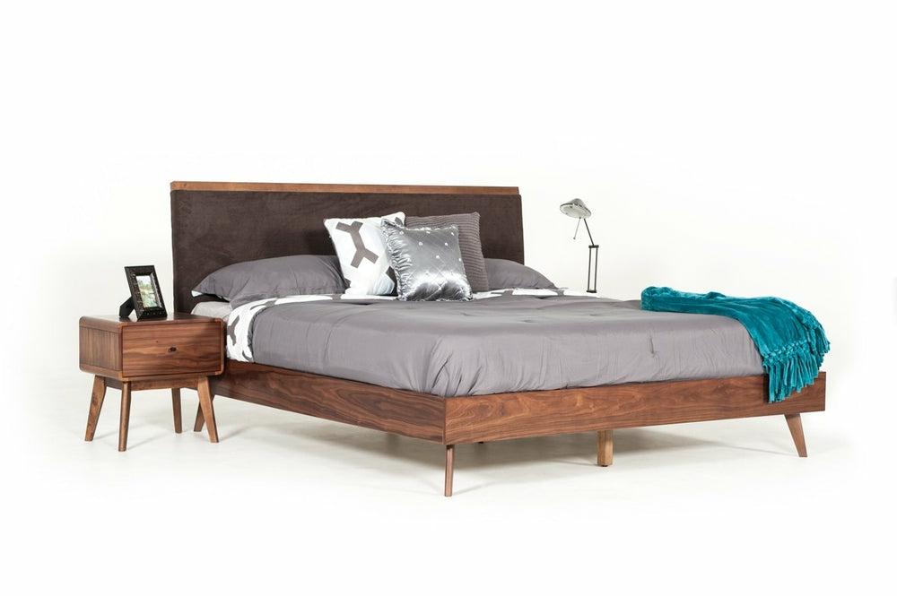 Modrest Marshall Mid-Century Modern Brown Fabric & Walnut Bed Bedroom Room