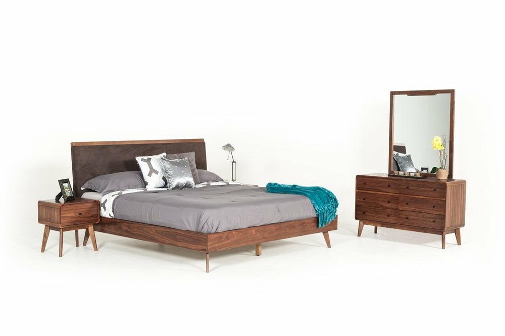 Modrest Marshall Mid-Century Modern Brown Fabric & Walnut Bedroom Set Bedroom Room