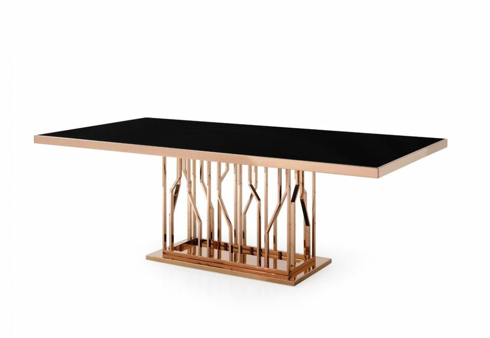 Modrest Marston Modern Black Glass & Rosegold Dining Table Dining Room