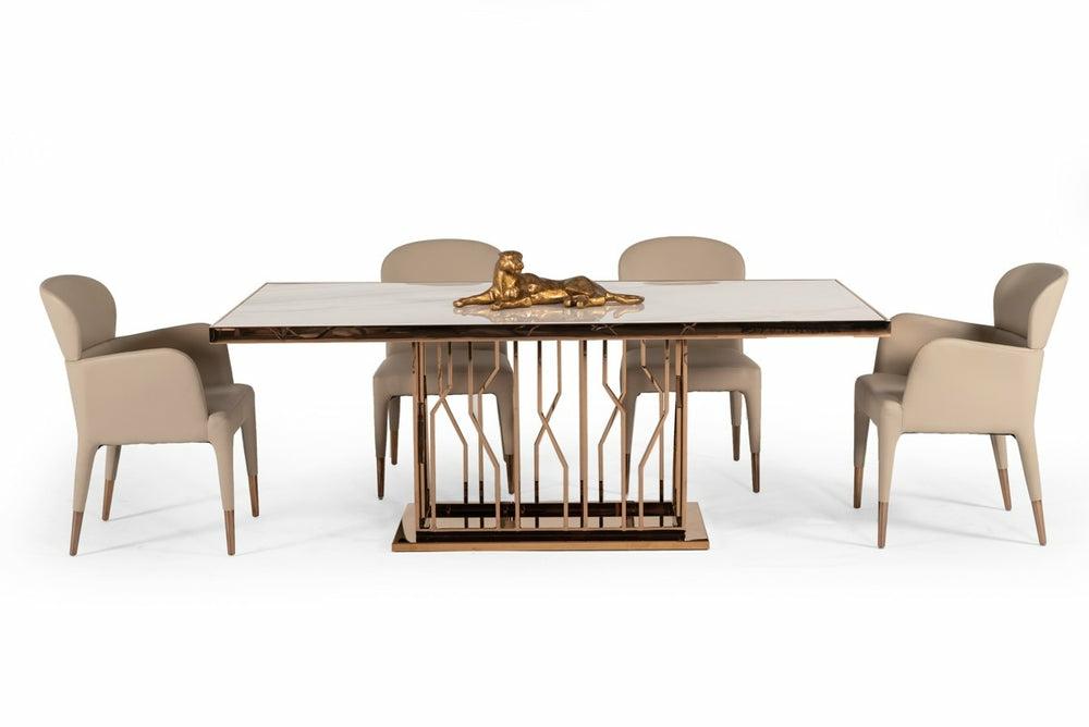 Modrest Marston Modern White Marble & Rosegold Dining Table Dining Room