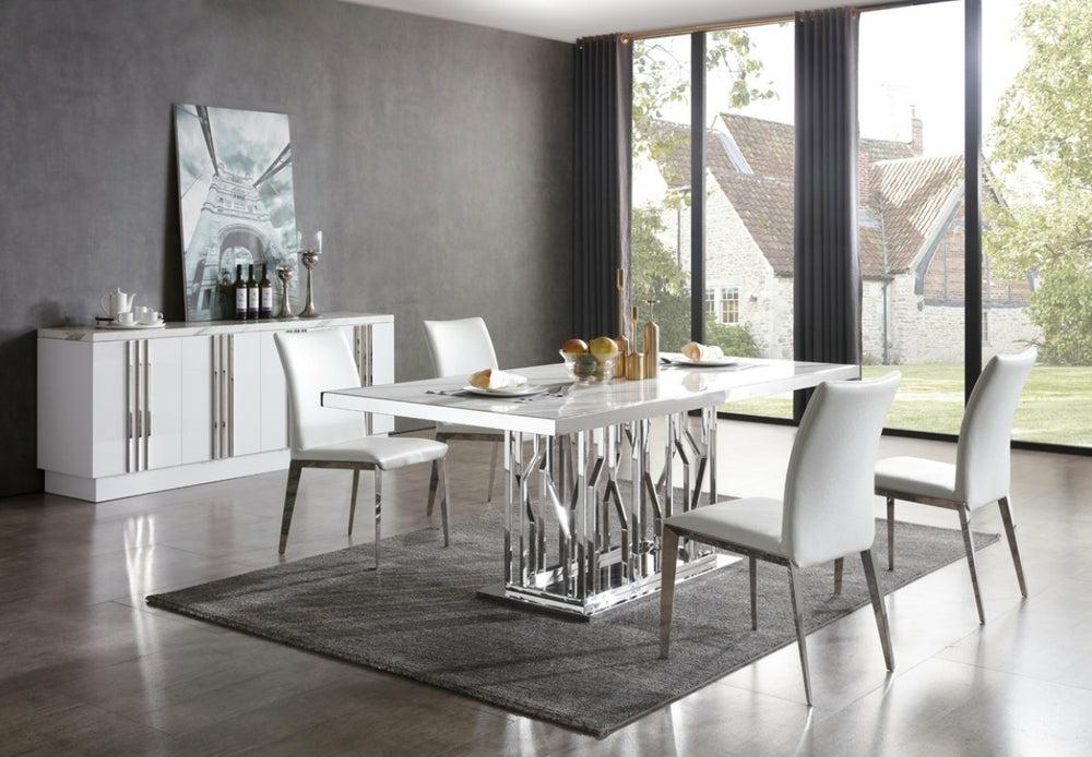 Modrest Marston Modern White Marble & Stainless Steel Dining Table Dining Room