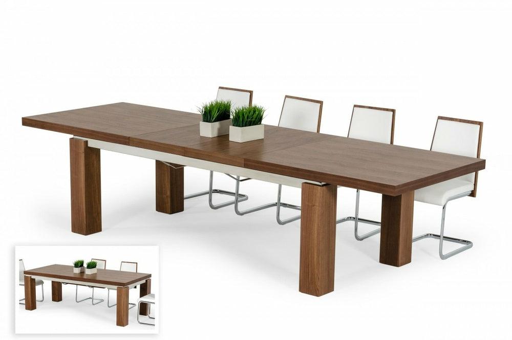 Modrest Maxi – Modern Walnut & Stainless Steel Dining Table Dining Room