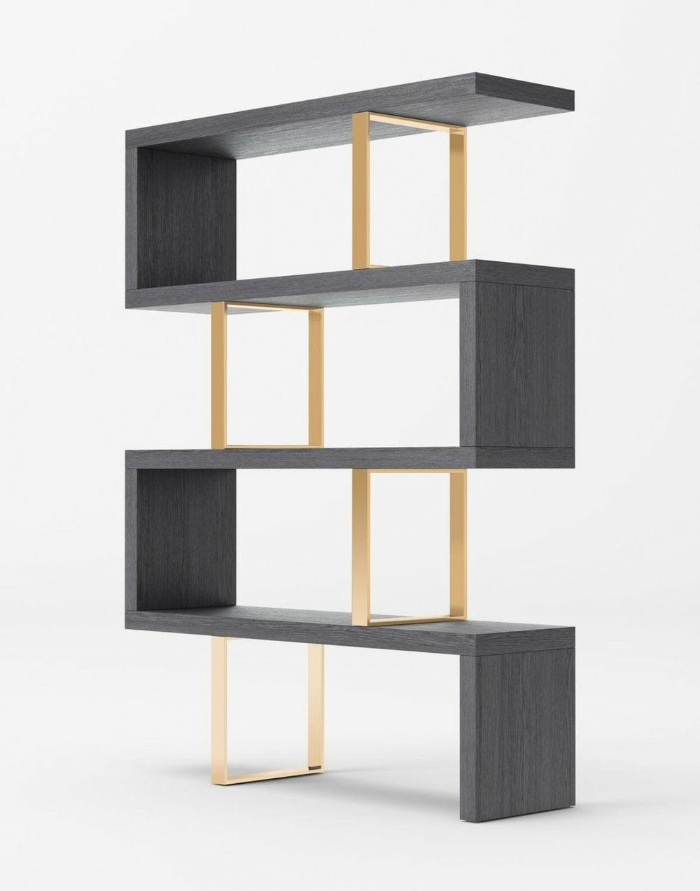 Modrest Maze – Elm Grey & Gold Bookcase Bookcases