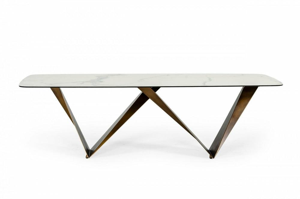 Modrest Melanie – Modern White Ceramic & Brushed Brown Dining Table Dining Room