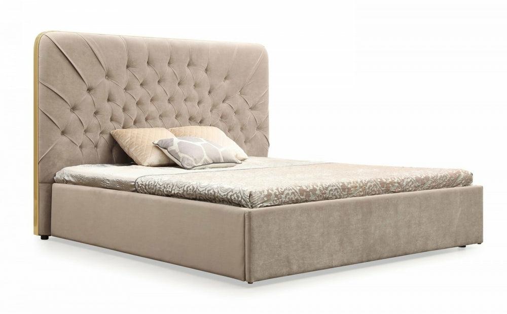 Modrest Moontide – Eastern King Glam Beige Velvet And Brushed Brass Bed Bedroom Room