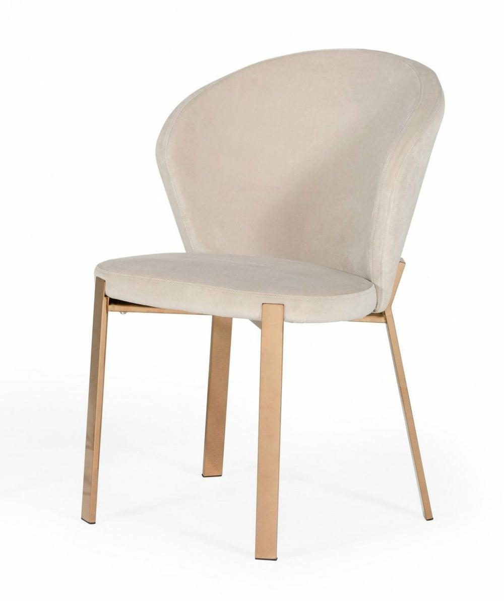 Modrest Nadia – Modern Velvet & Rosegold Dining Chair (Set Of 2) Dining Chairs Beige