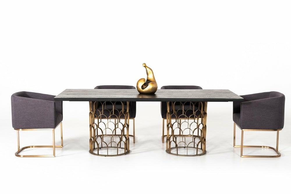 Modrest Natalie Modern Black Acacia & Antique Brass Dining Table Dining Room