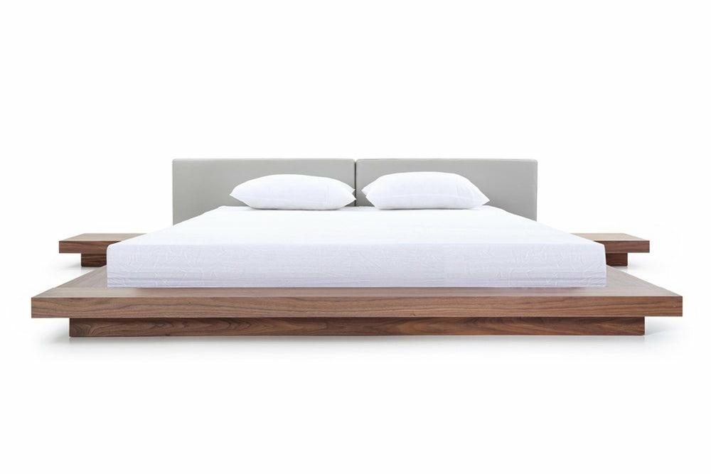 Modrest Opal Modern Walnut & Grey Platform Bed Bedroom Room