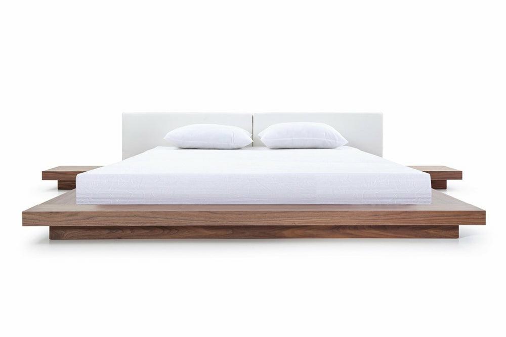 Modrest Opal Modern Walnut & White Platform Bed Bedroom Room