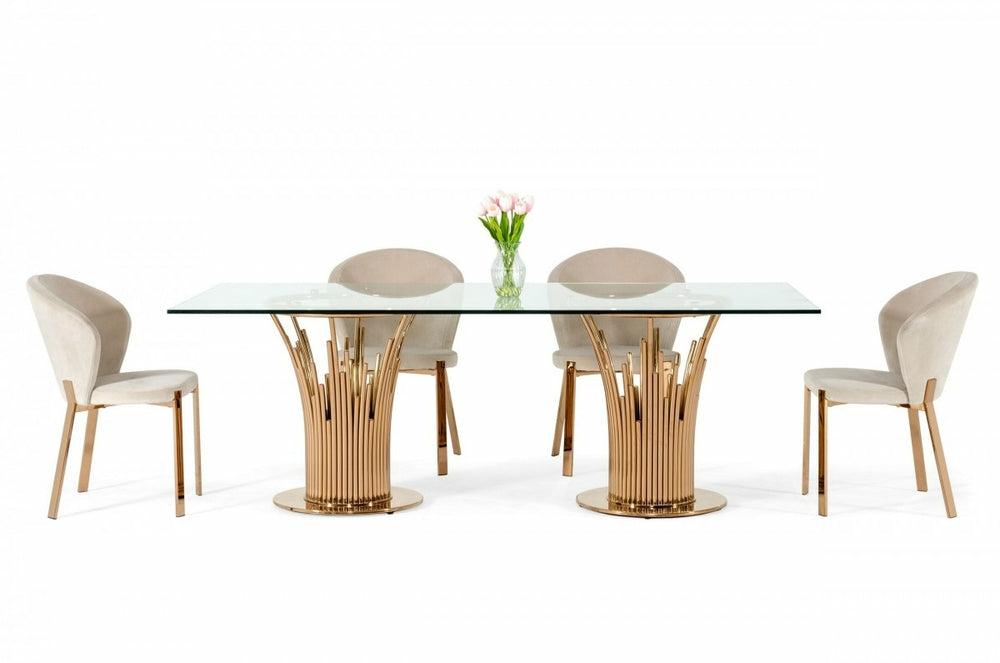 Modrest Paxton Modern Glass & Rosegold Dining Table Dining Room