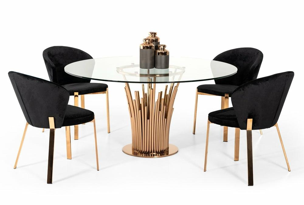 Modrest Paxton Modern Round Glass & Rosegold Dining Table Dining Room