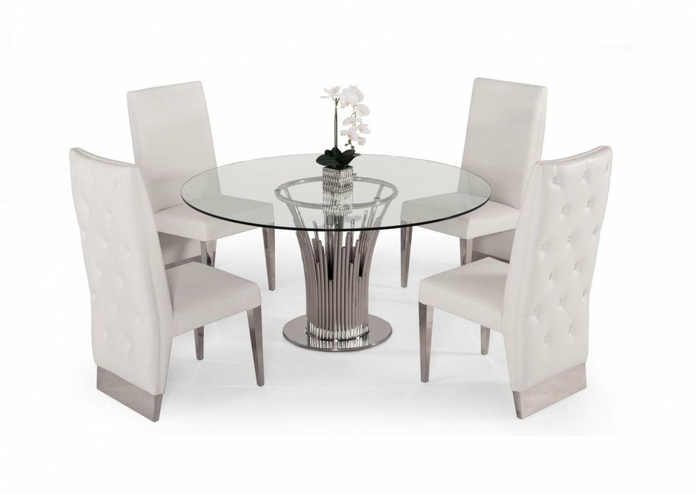 Modrest Paxton – Modern Round Glass & Stainless Steel Dining Table Dining Room