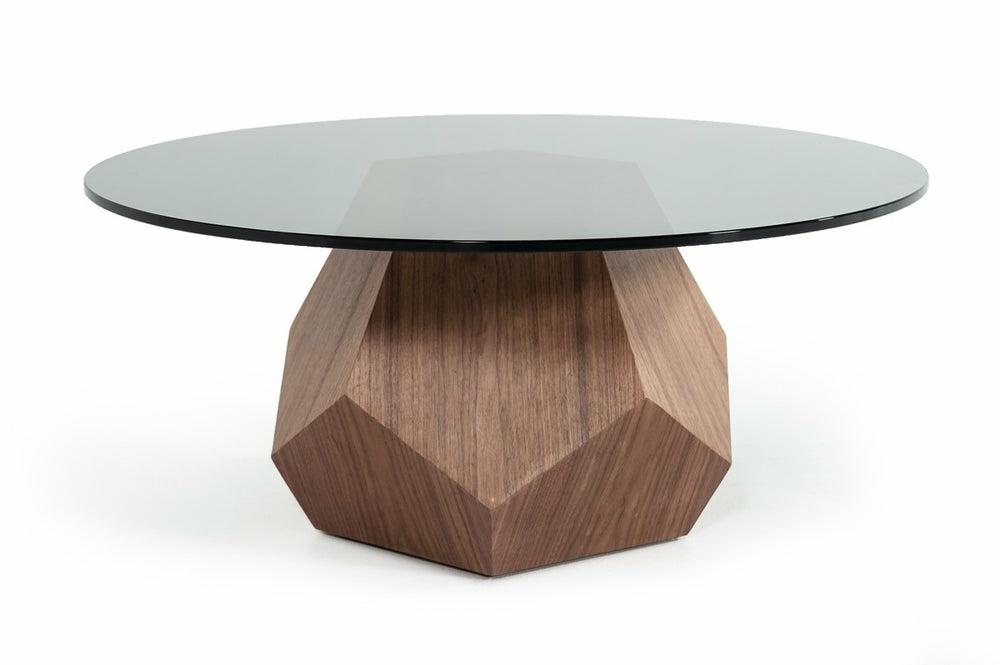 Modrest Rackham Modern Walnut & Smoked Glass Coffee Table Coffee Table