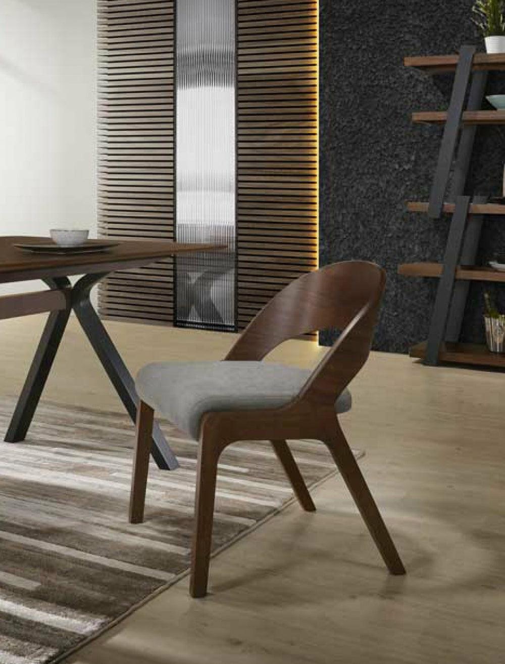 Modrest Runyon Modern Walnut & Grey Fabric Dining Chair (Set Of 2) Dining Chairs