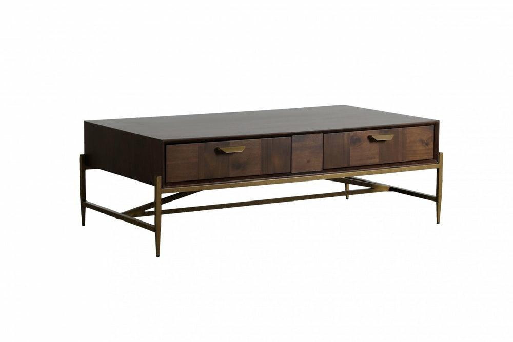 Modrest Shane – Modern Acacia & Brass Coffee Table Coffee Table