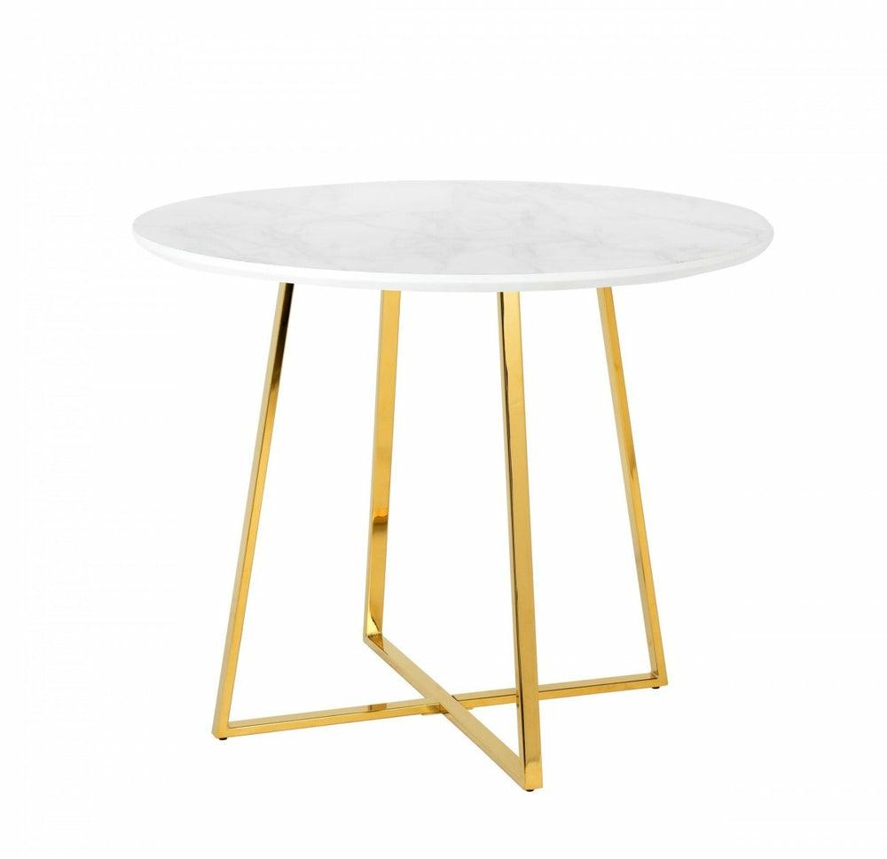 Modrest Swain Modern Faux Marble & Gold Round Dining Table Dining Room